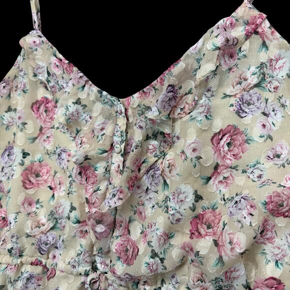 Express Babydoll Top XL Floral Lined Adjustable Straps Boho Ruffle Cottagecore - Picture 6 of 8